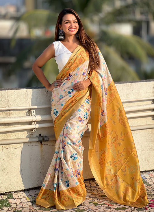 Classic Printed Tussar Silk Saree - S9599