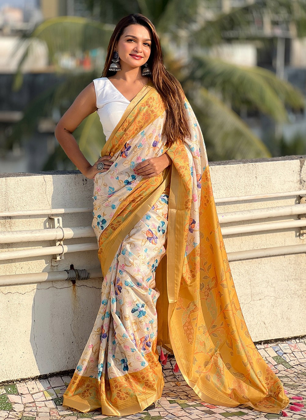 Classic Printed Tussar Silk Saree - S9599