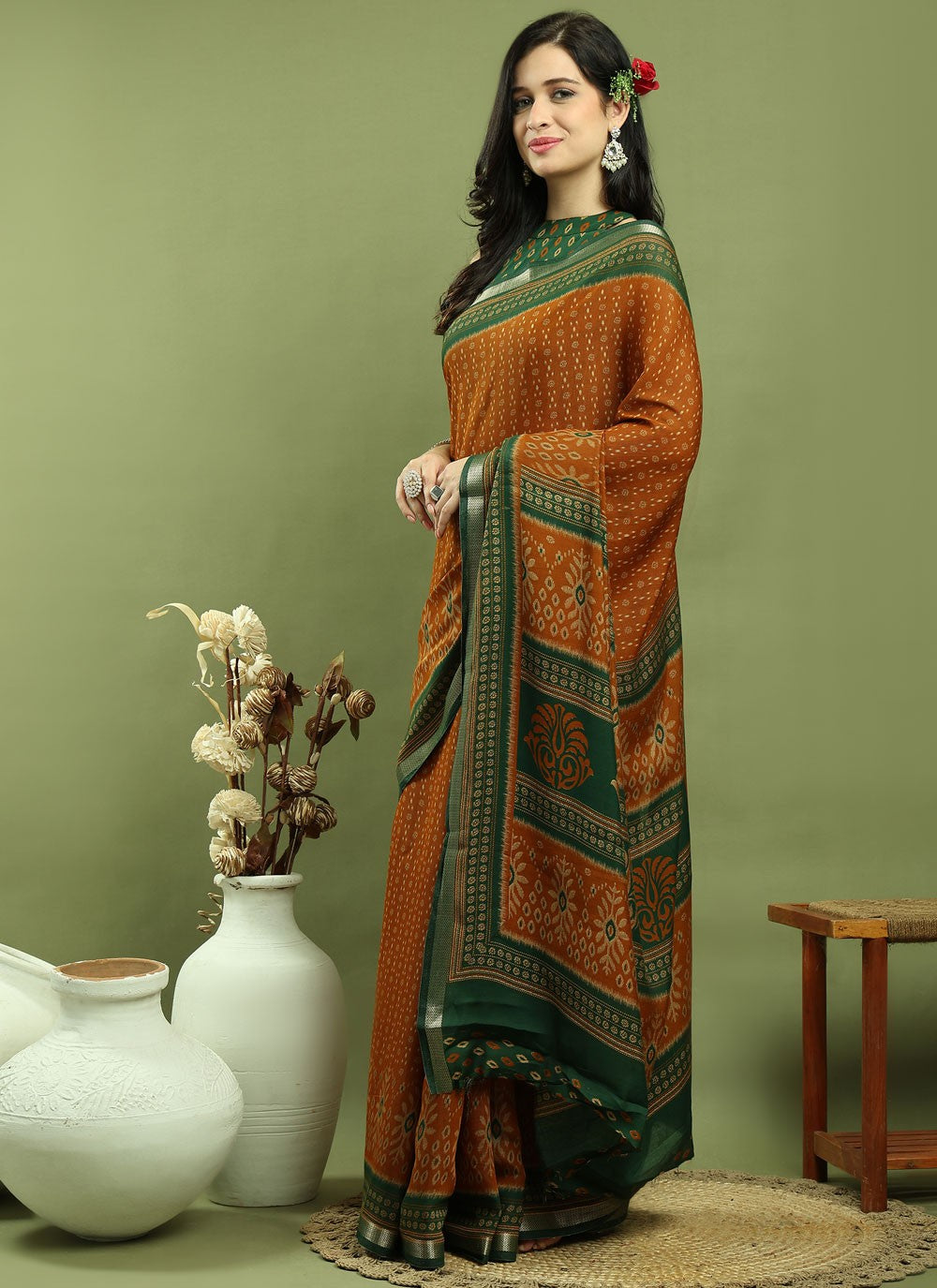 Classic Border Work Silk Blend Saree - S9786