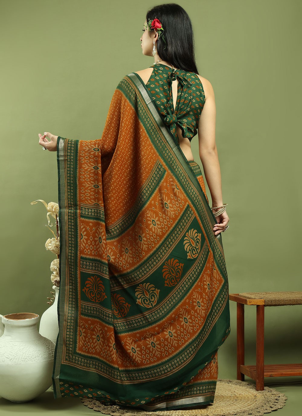 Classic Border Work Silk Blend Saree - S9786