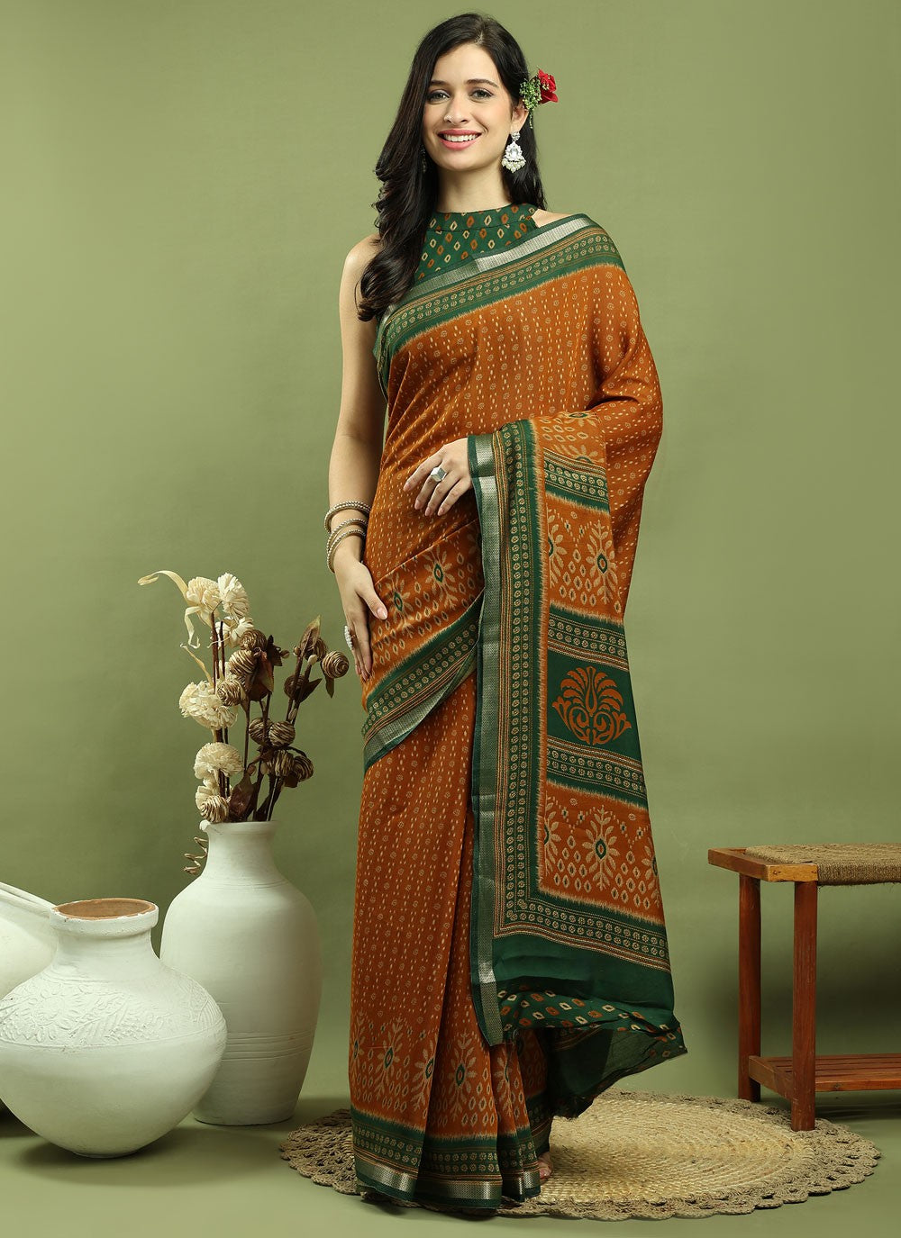 Classic Border Work Silk Blend Saree - S9786