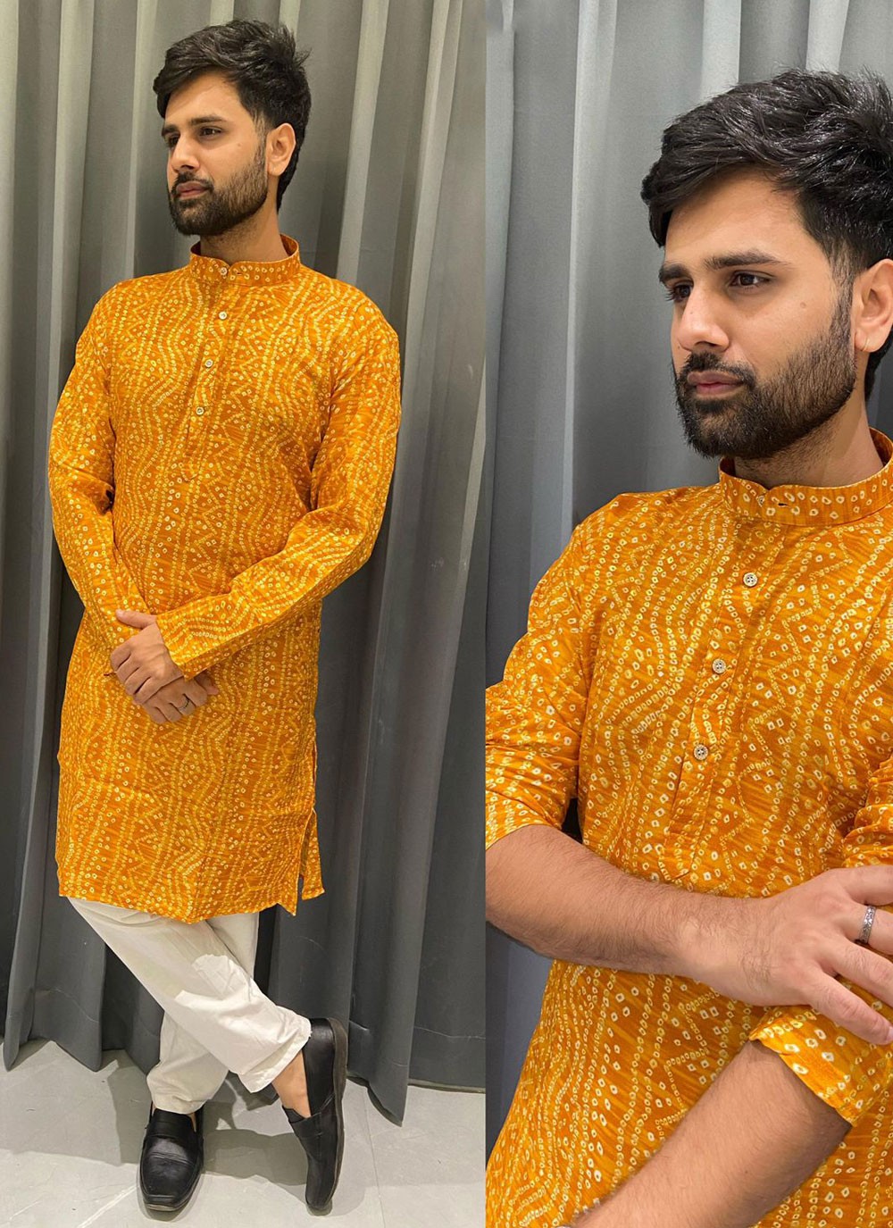 Buttons Cotton Mustard Kurta - M8531