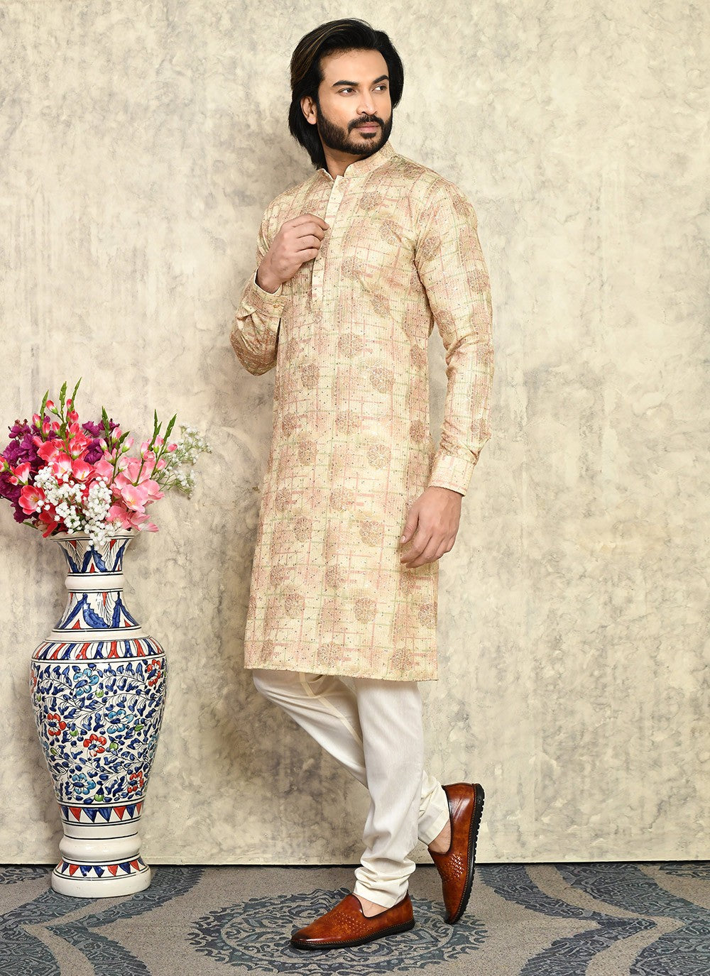 Plain Cotton Lycra Mustard Kurta Pyjama - M7933