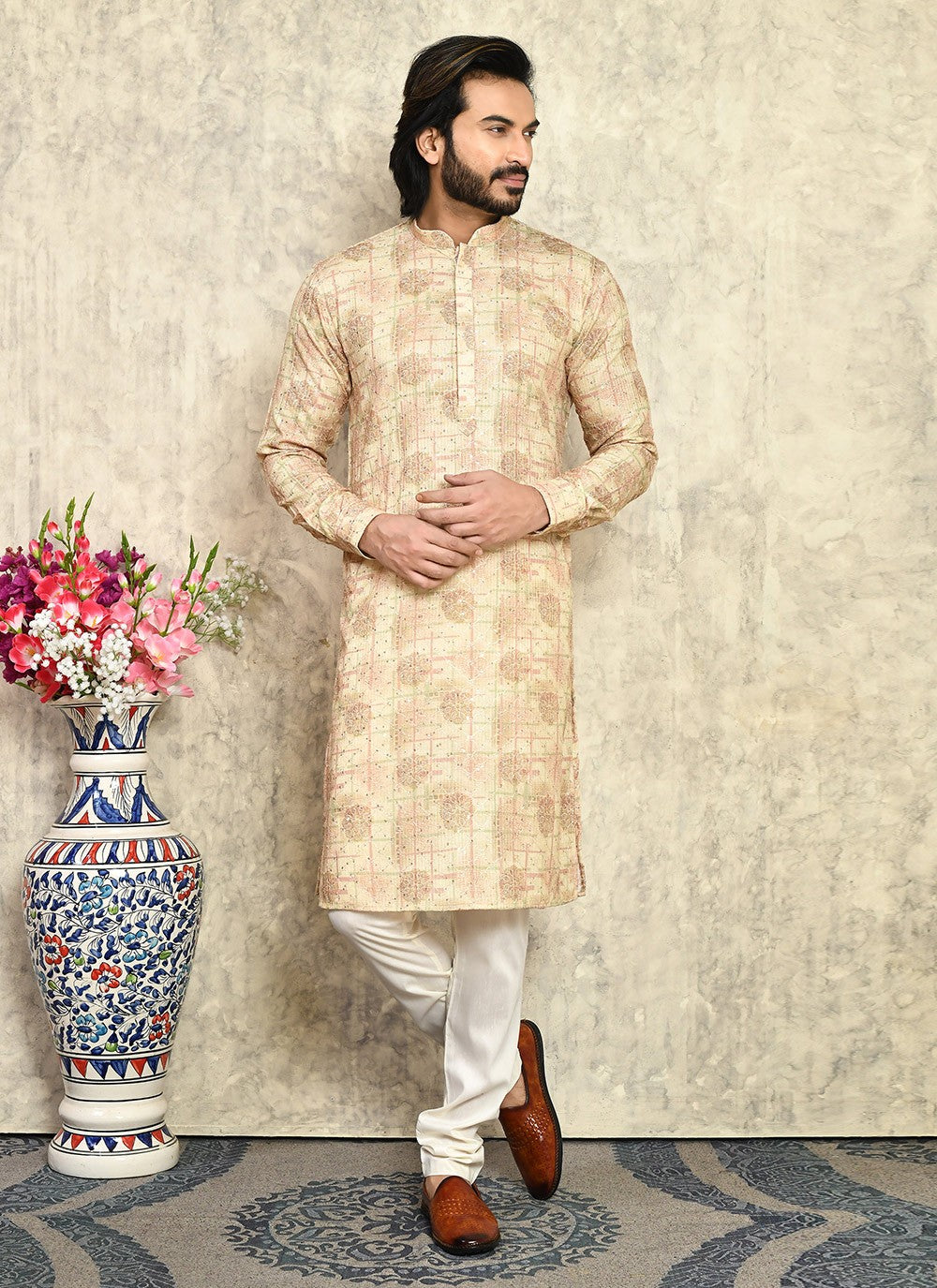 Plain Cotton Lycra Mustard Kurta Pyjama - M7933