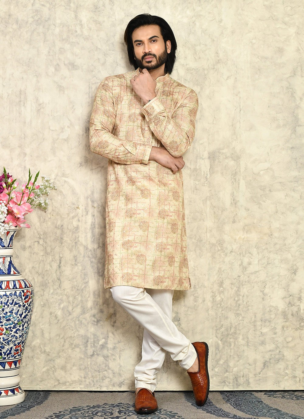 Plain Cotton Lycra Mustard Kurta Pyjama - M7933