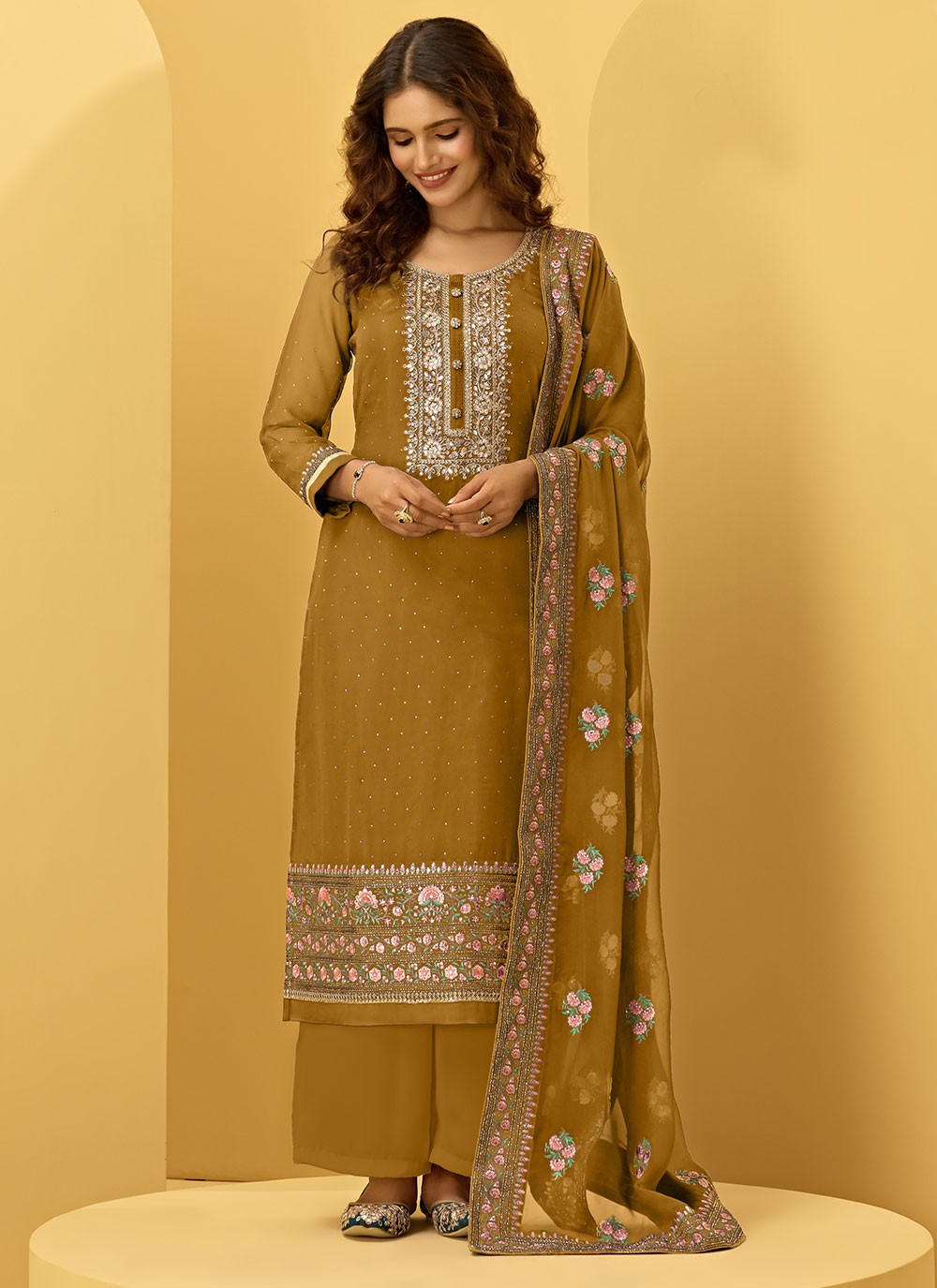 Faux Georgette Palazzo Suit - T234