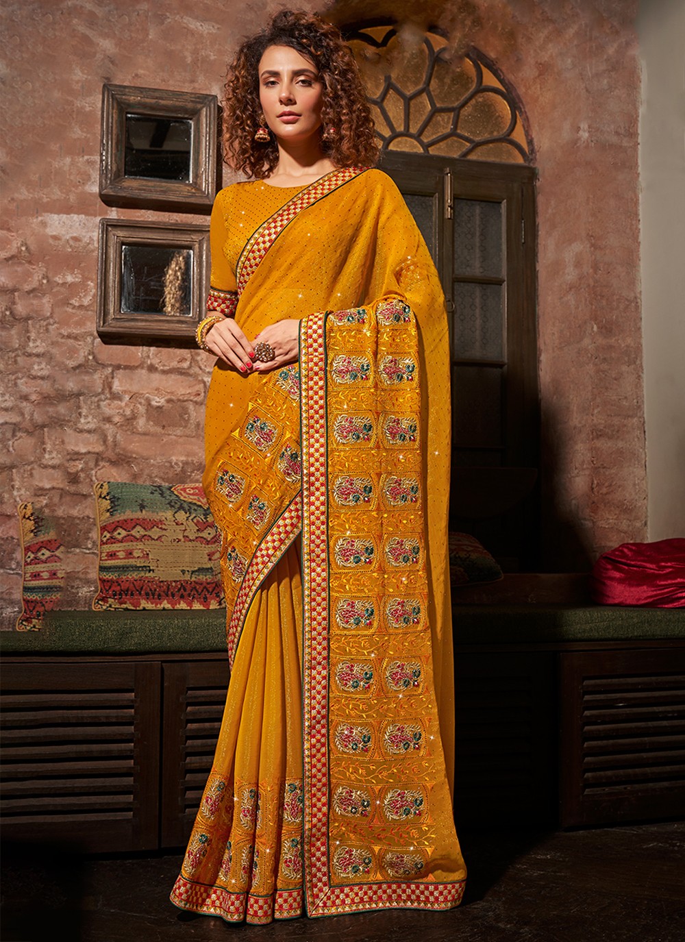 Classic Embroidered Chinon Saree - S3487