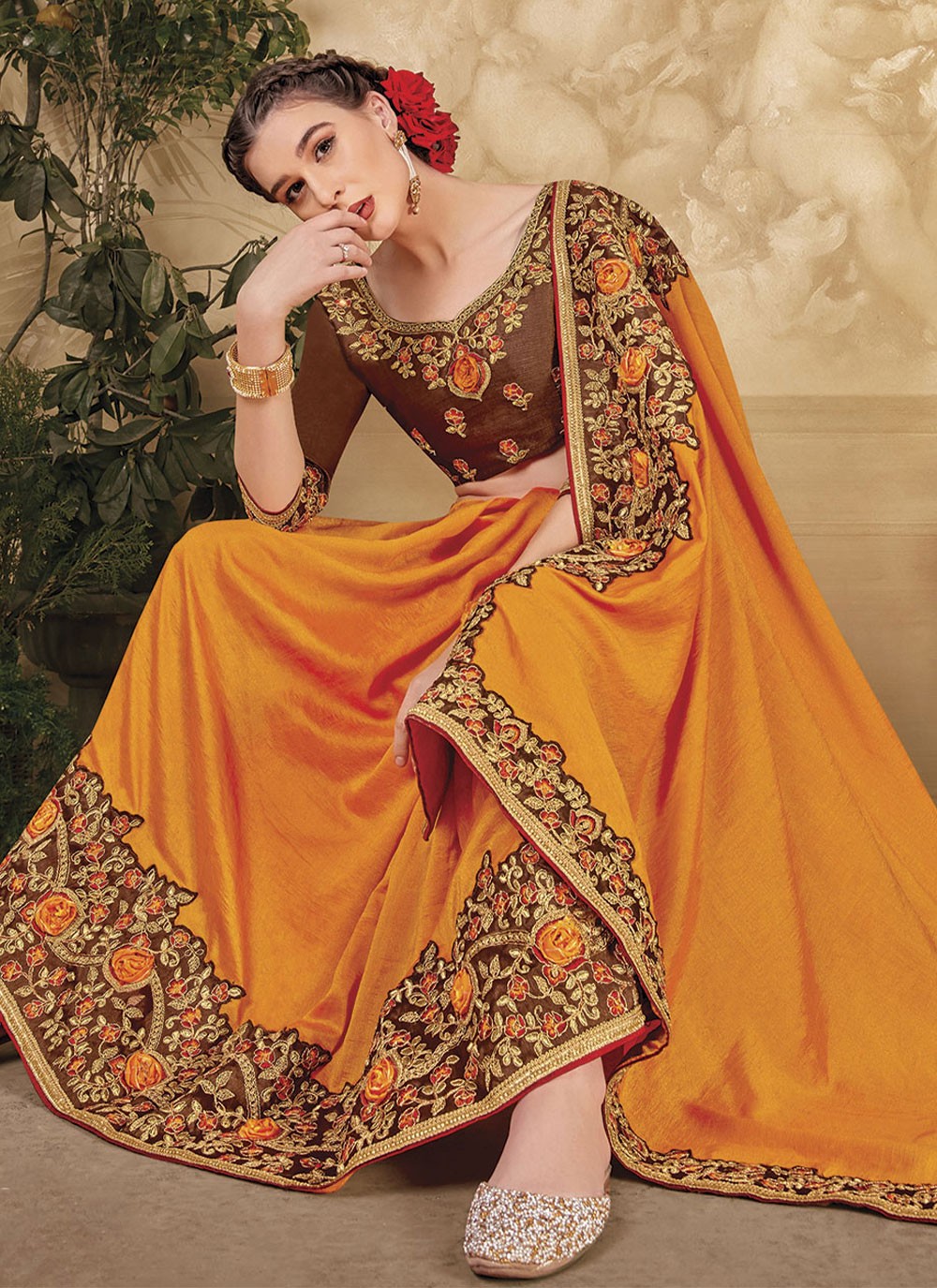 Trendy Embroidered Vichitra Silk Saree - S4805