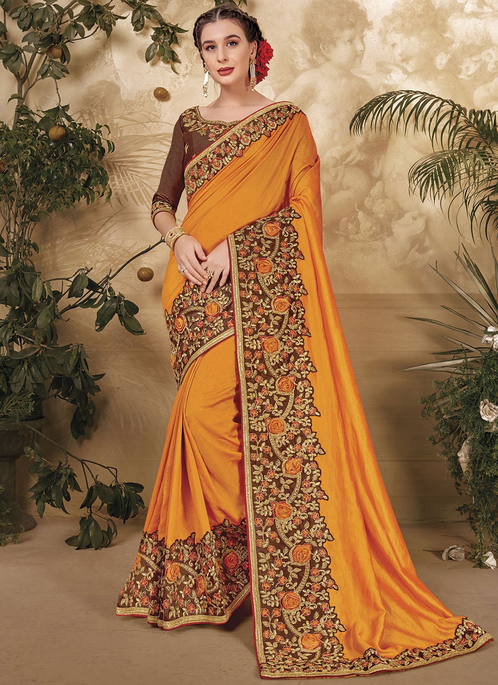 Trendy Embroidered Vichitra Silk Saree - S4805