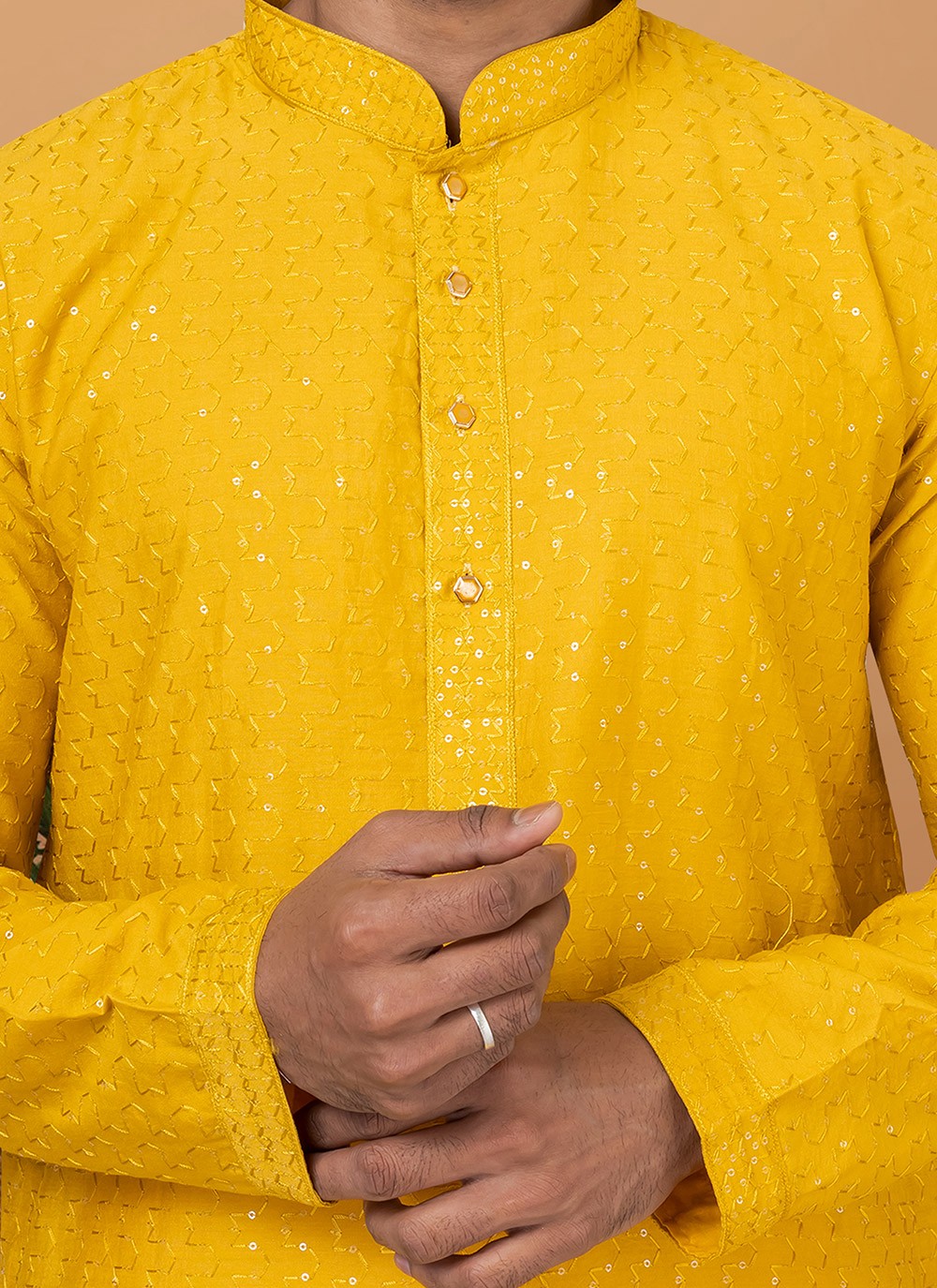 Embroidered Cotton , Viscose Mustard Kurta Pyjama - M6353