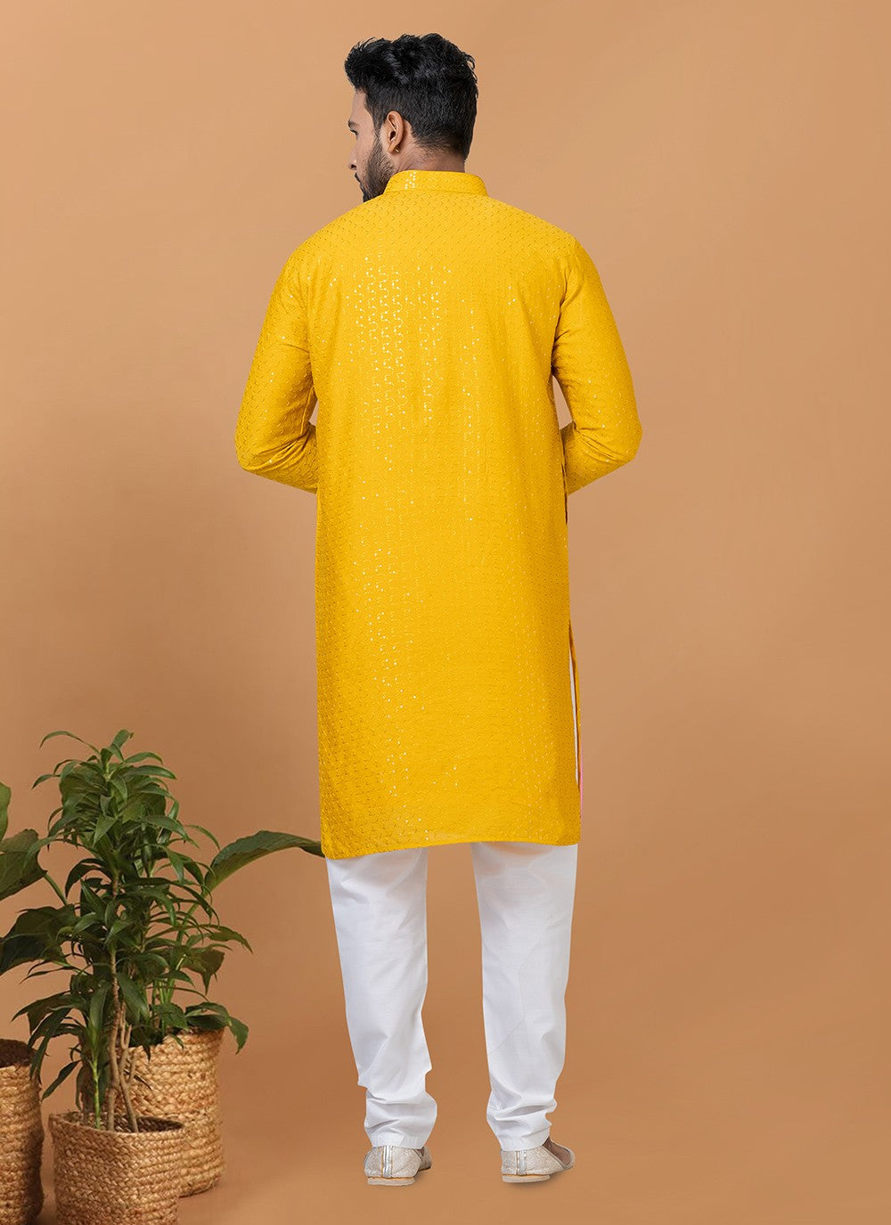 Embroidered Cotton , Viscose Mustard Kurta Pyjama - M6353