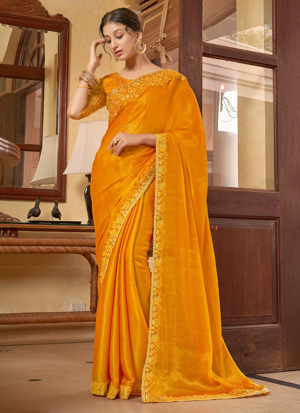 Designer Lace Chiffon Saree - S3413