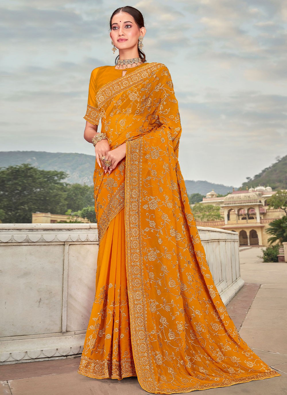 Trendy Embroidered Georgette Saree - S2731