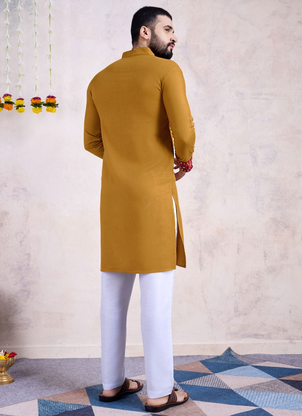 Fancy Work Rayon Mustard Kurta - M8537