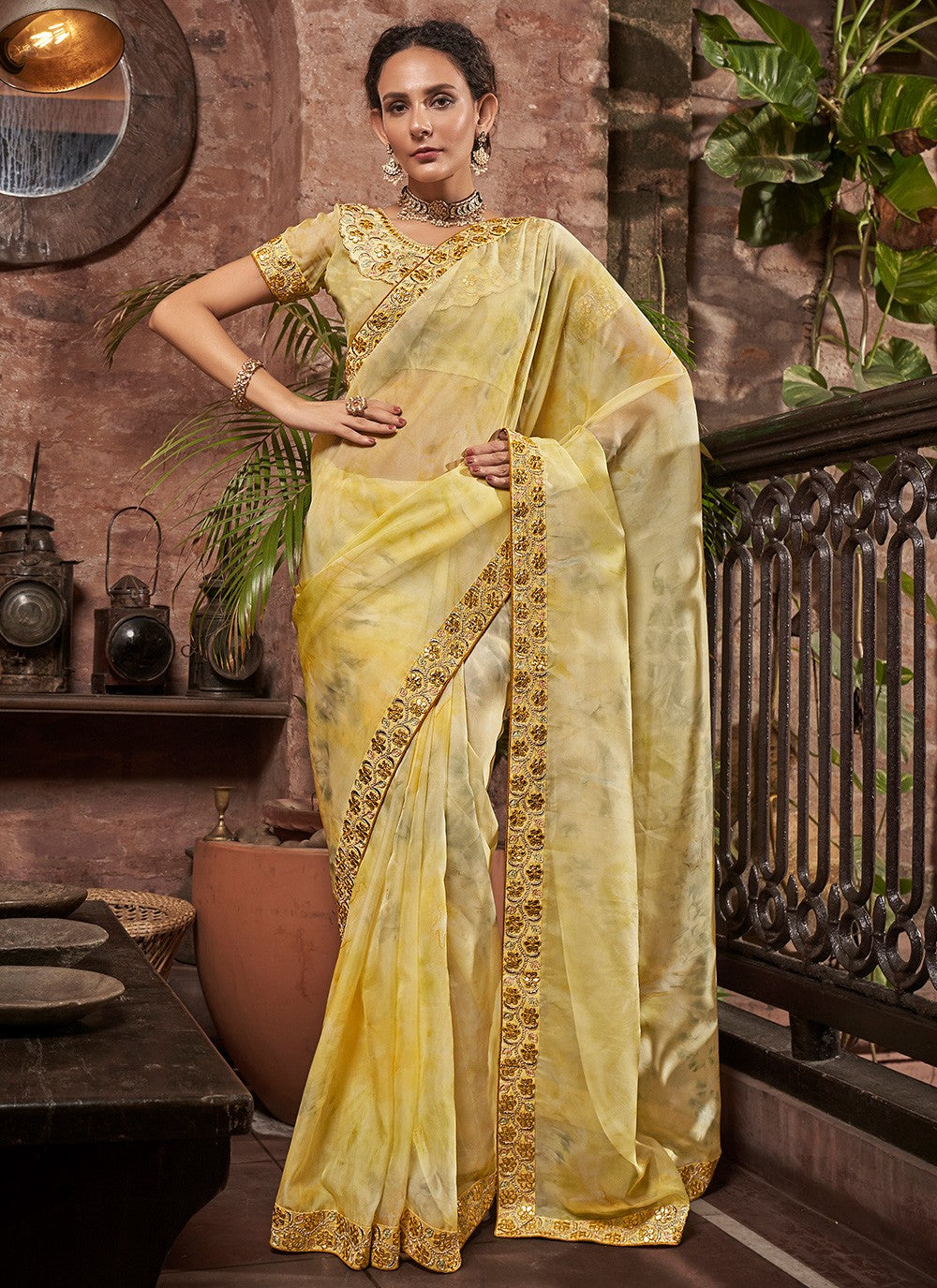 Traditional Border Work Organza Saree - S3525