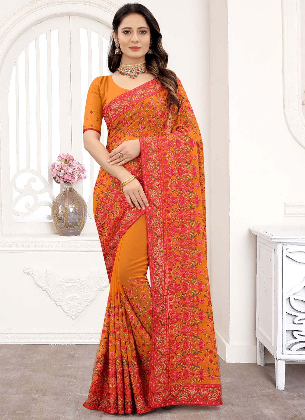 Classic Embroidered Georgette Saree - S9764