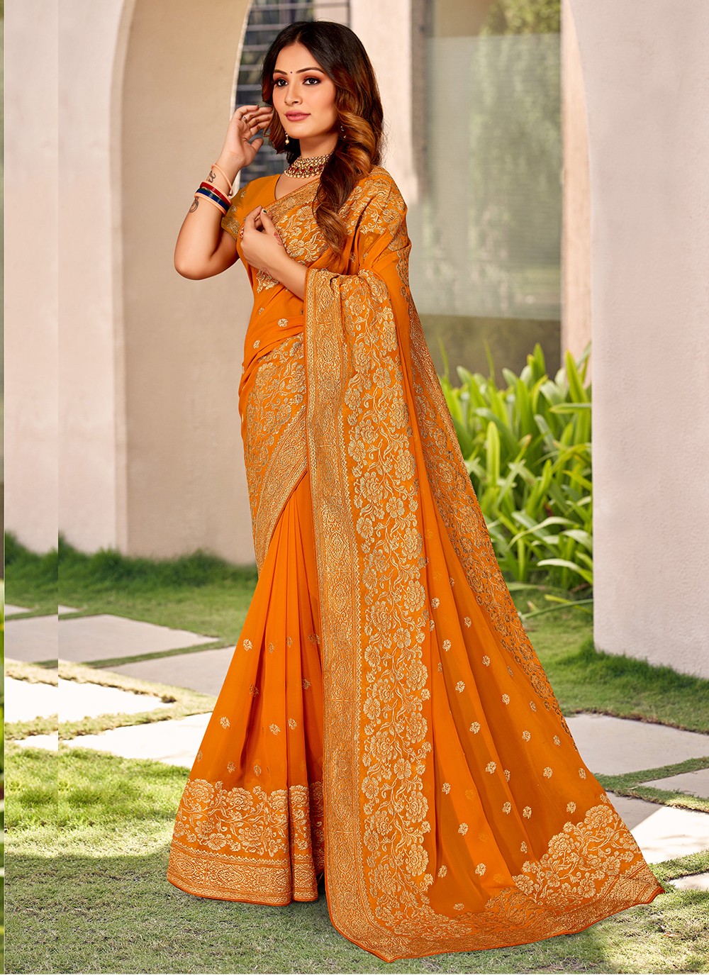 Designer Embroidered Georgette Saree - S3331