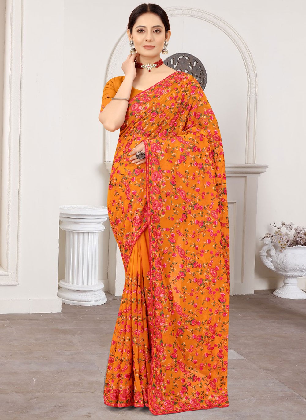 Classic Embroidered Georgette Saree - S9764