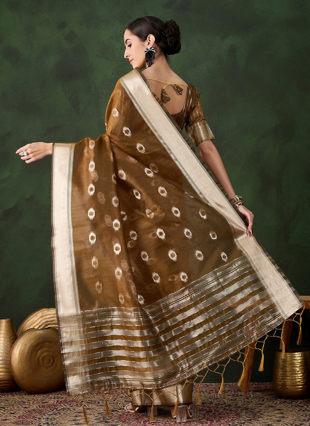 Classic Jacquard Work Khadi, Organza Saree - S10470