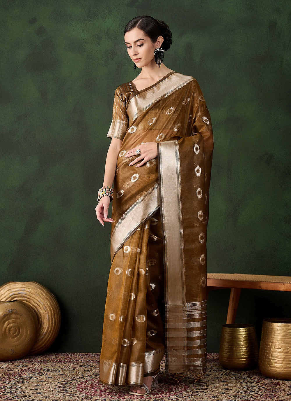 Classic Jacquard Work Khadi, Organza Saree - S10470