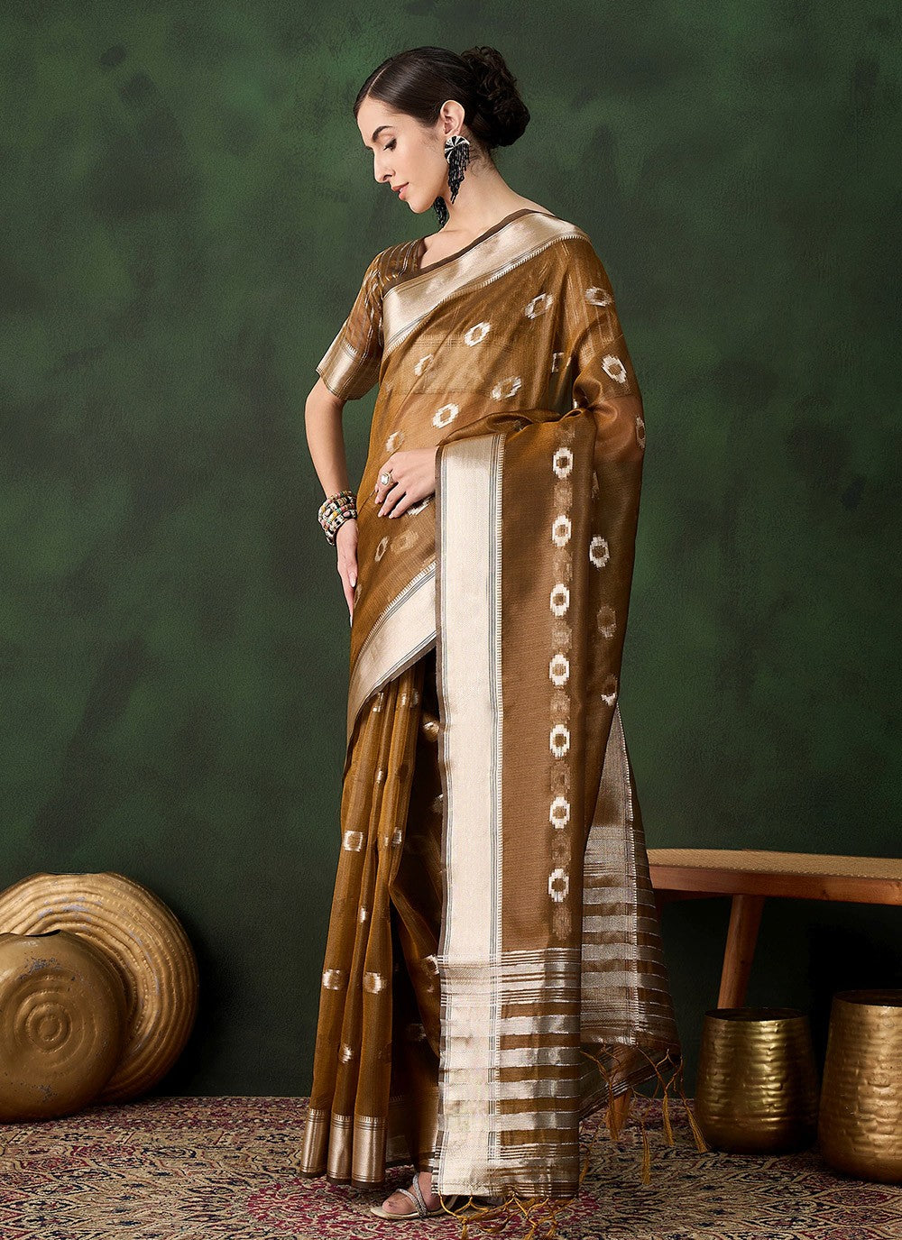 Classic Jacquard Work Khadi, Organza Saree - S10470