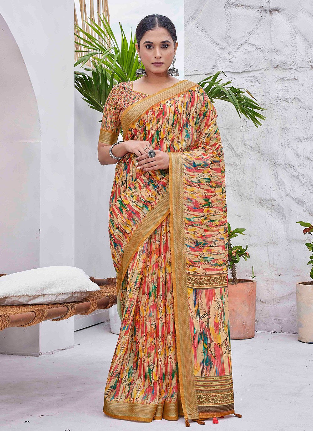 Contemporary Digital Print Linen Green Saree - S11017