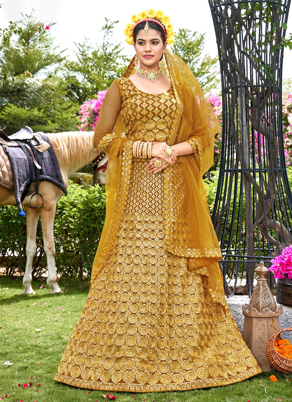 Embroidered Net A - Line Lehenga - L1045