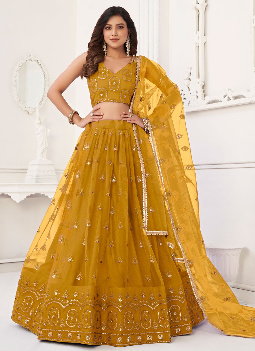 Embroidered Net A - Line Lehenga - L1589