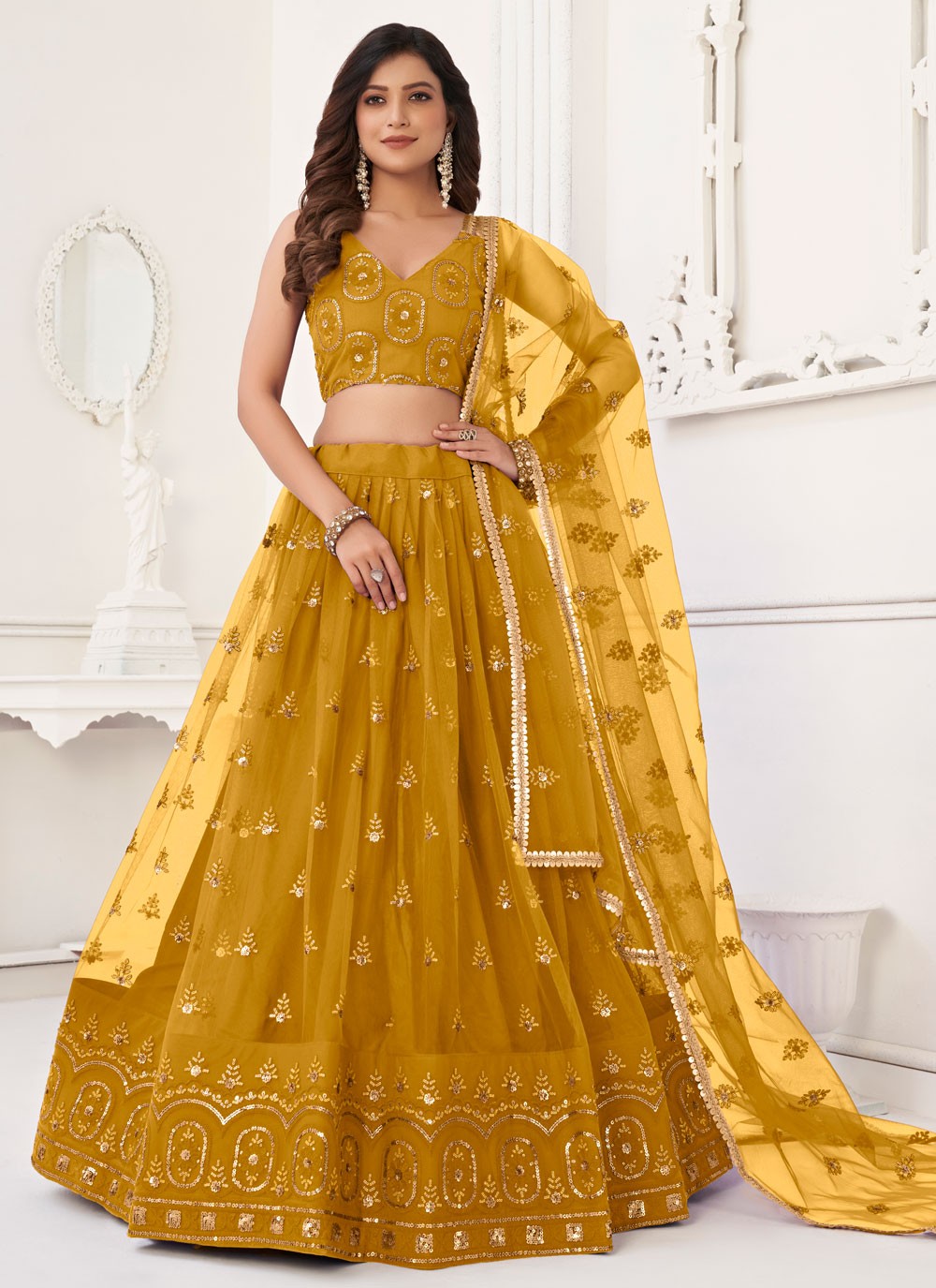 Embroidered Net A - Line Lehenga - L1589