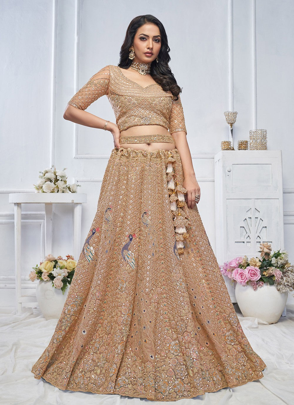 Embroidered Net A - Line Lehenga - L2762