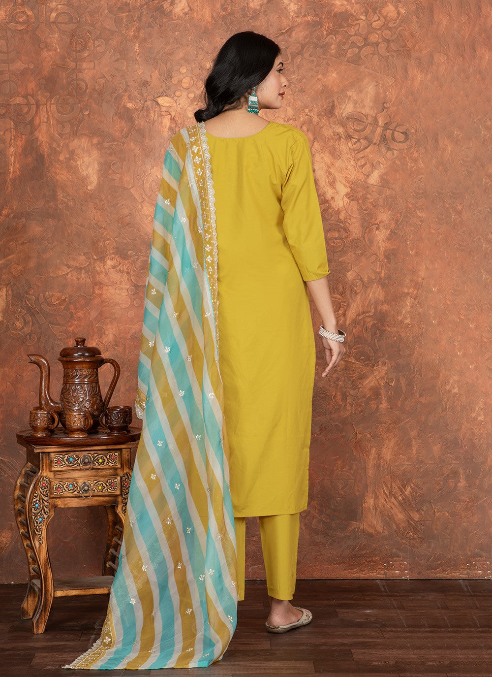 Embroidered Chanderi Cotton Pant Style Suit - T4740