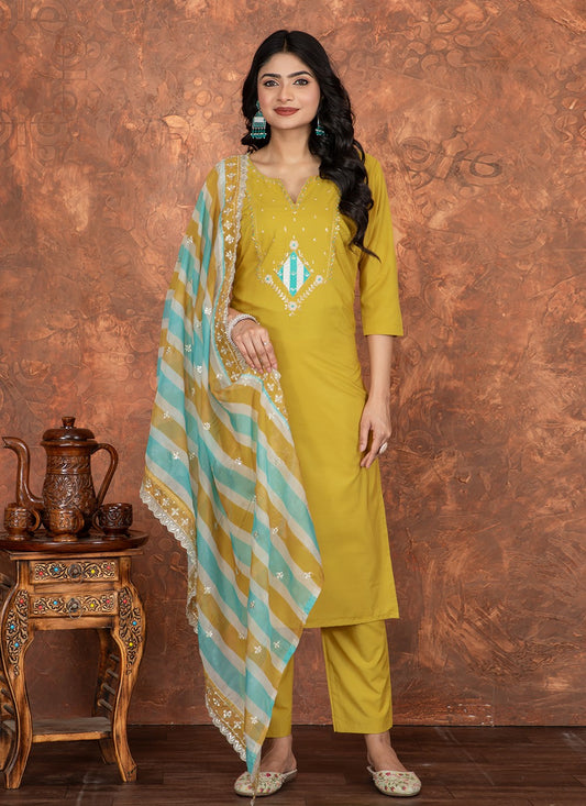 Embroidered Chanderi Cotton Pant Style Suit - T4740