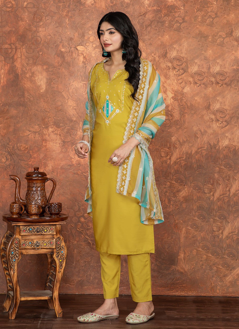 Embroidered Chanderi Cotton Pant Style Suit - T4740