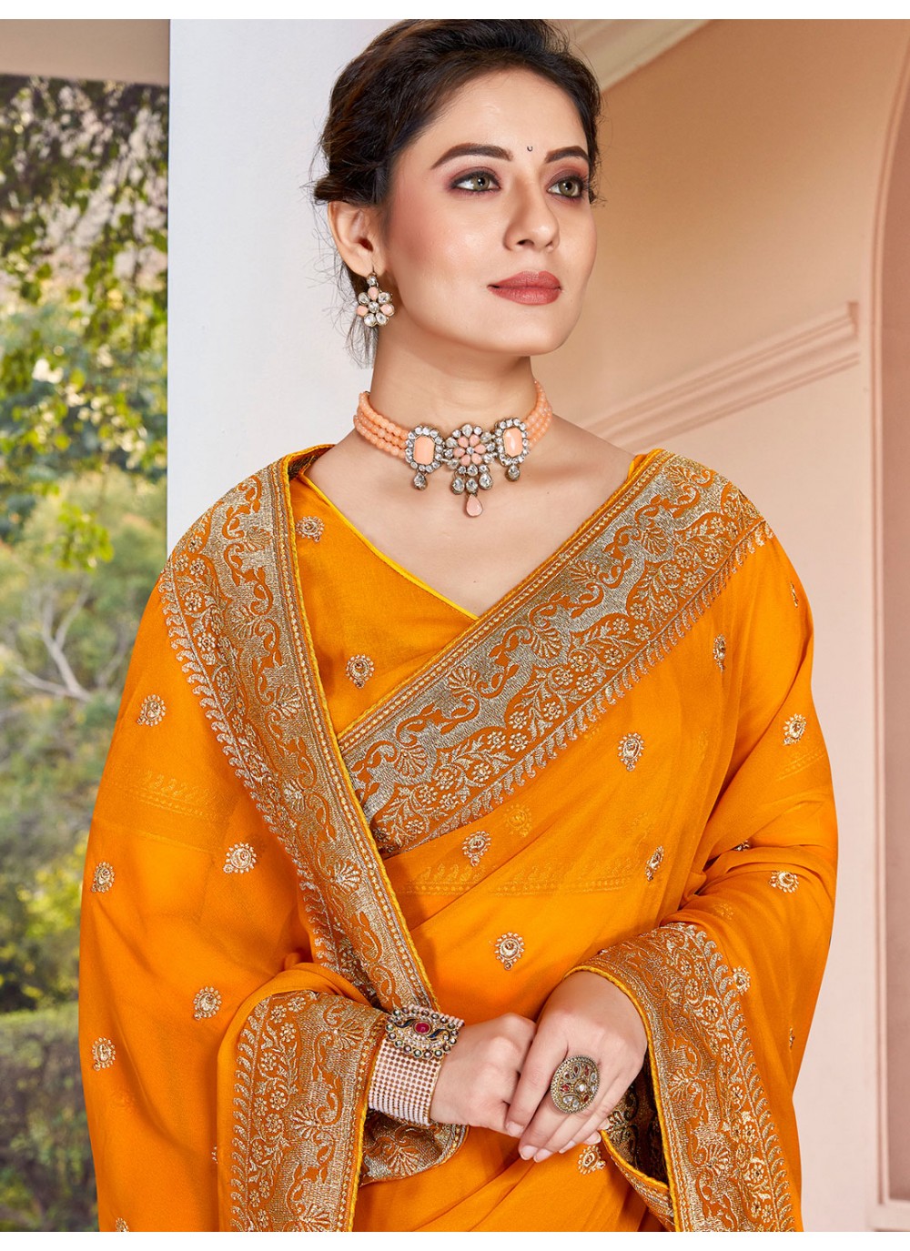 Classic Embroidered Georgette Saree - S1855