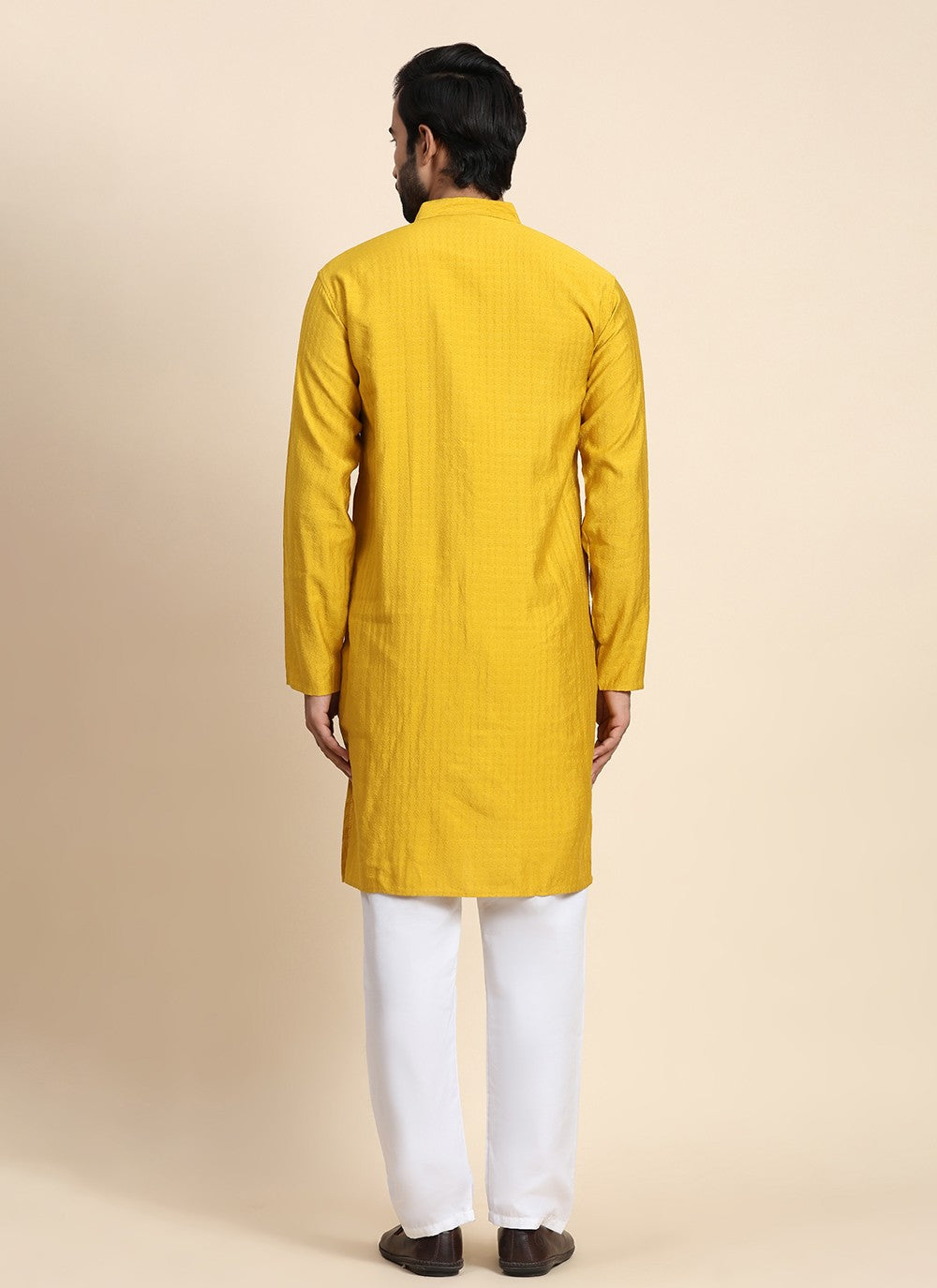 Plain Rayon, Viscose Mustard Kurta Pyjama - M8441