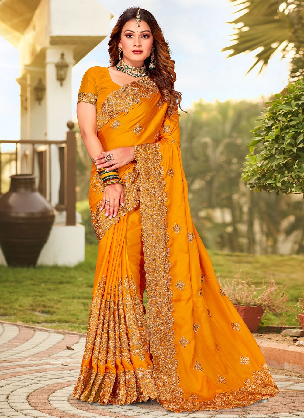 Designer Embroidered Satin Saree - S2934