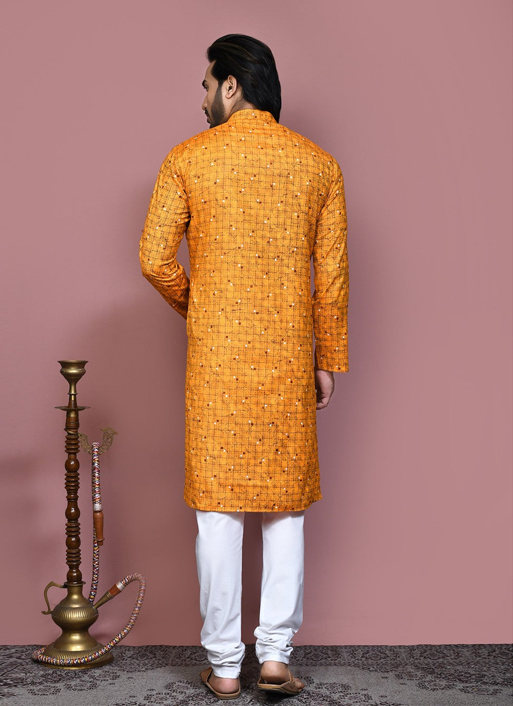 Printed Cotton Mustard Kurta Pyjama - M7921