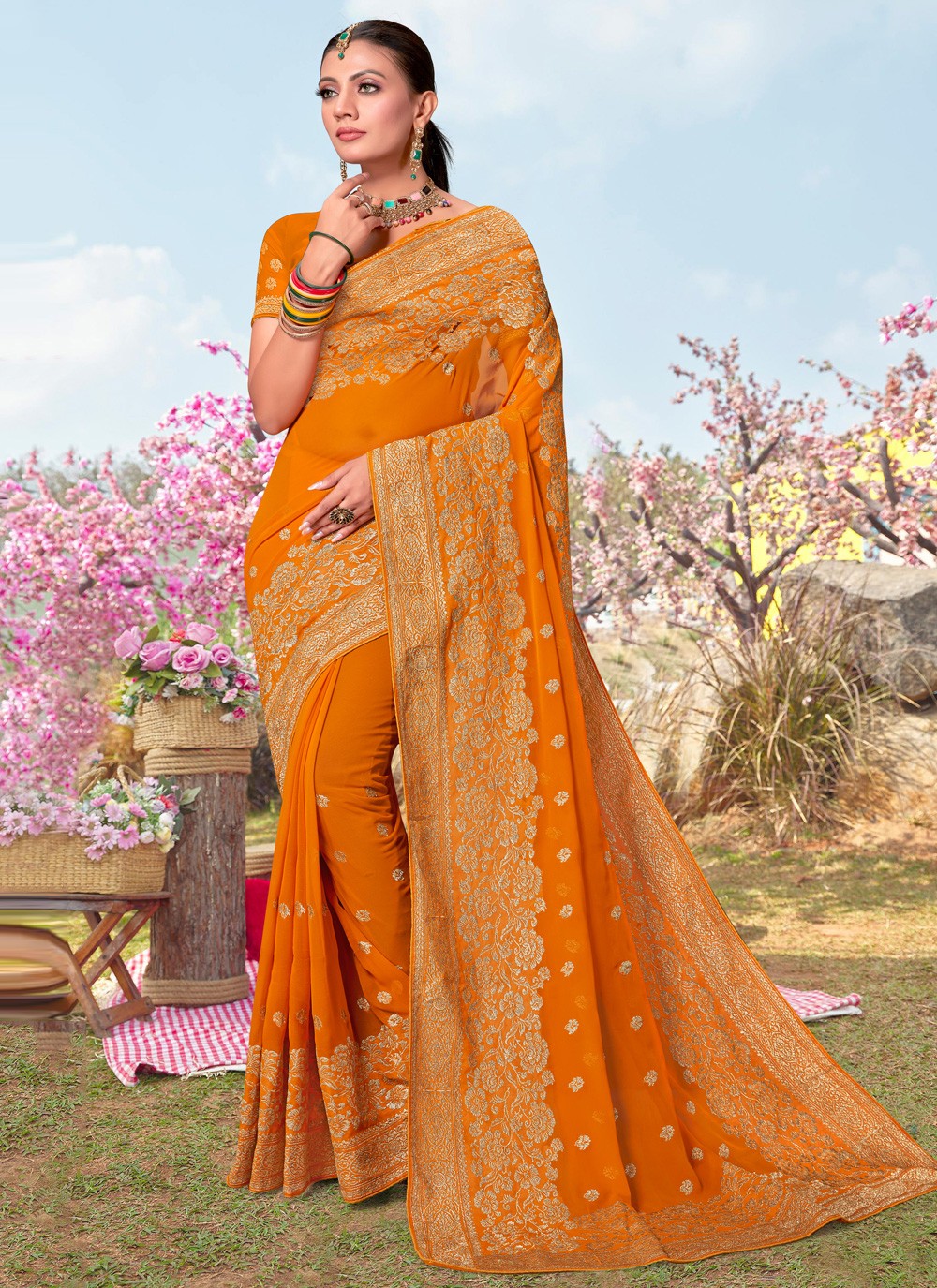 Classic Embroidered Georgette Saree - S3834