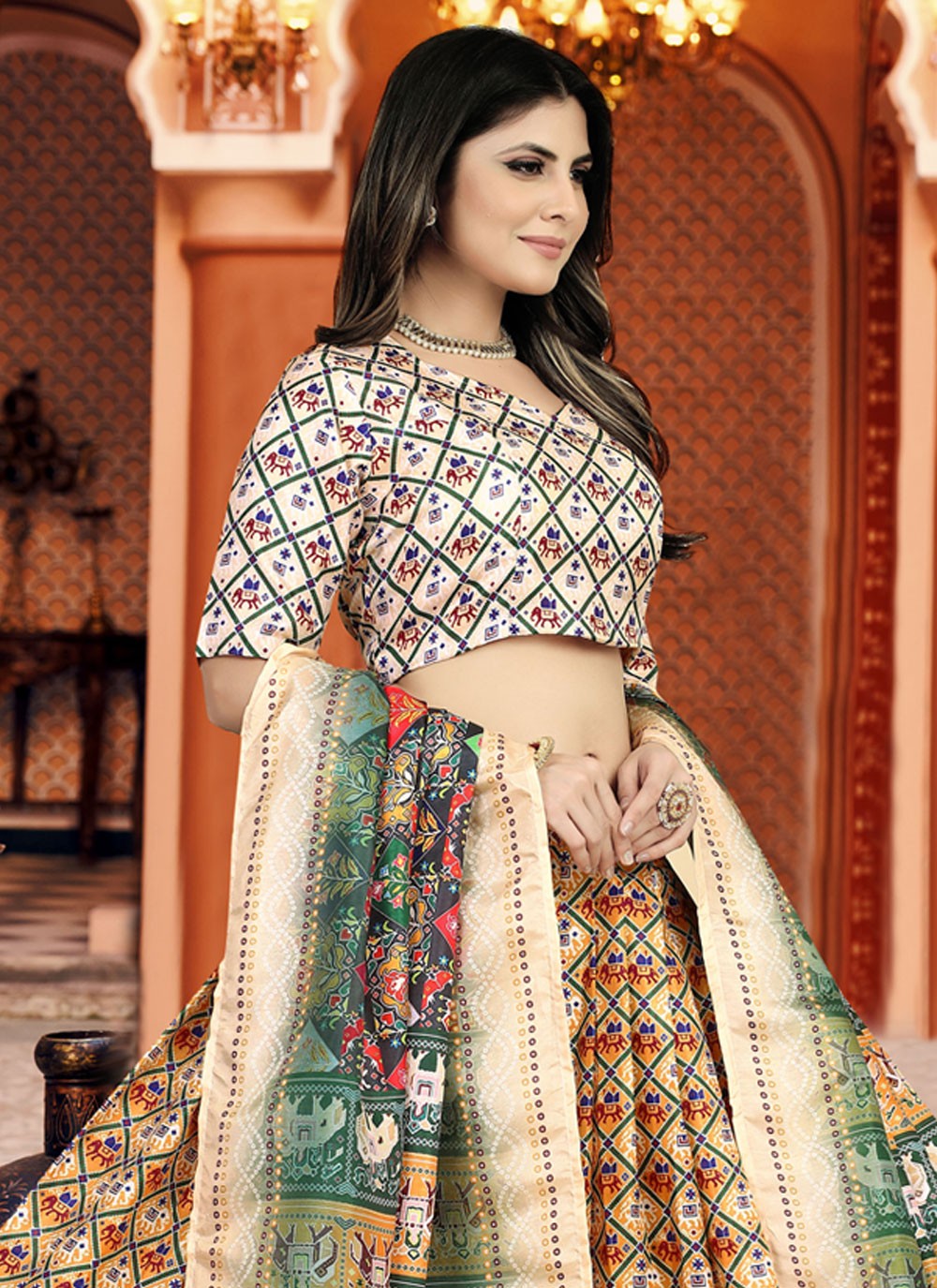 Digital Print Silk A - Line Lehenga - L1210