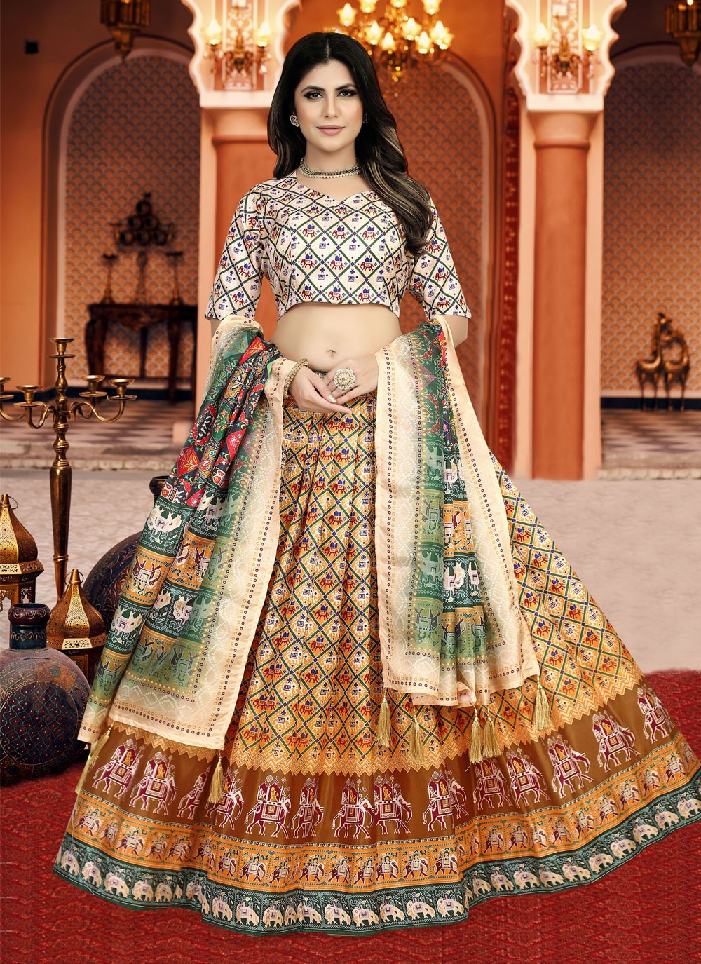 Digital Print Silk A - Line Lehenga - L1210