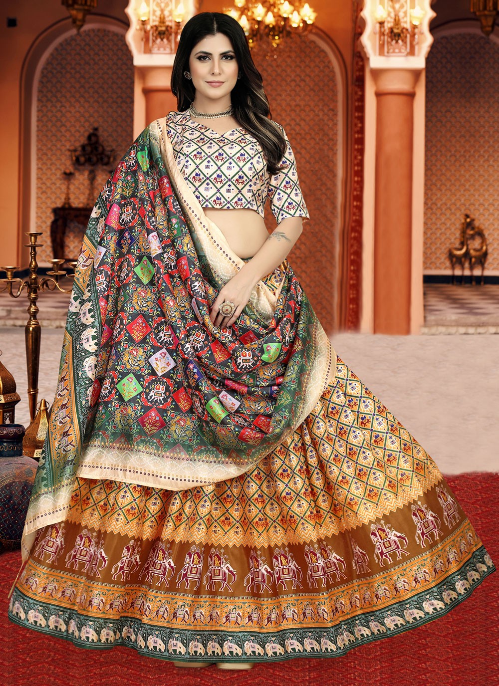 Digital Print Silk A - Line Lehenga - L1210