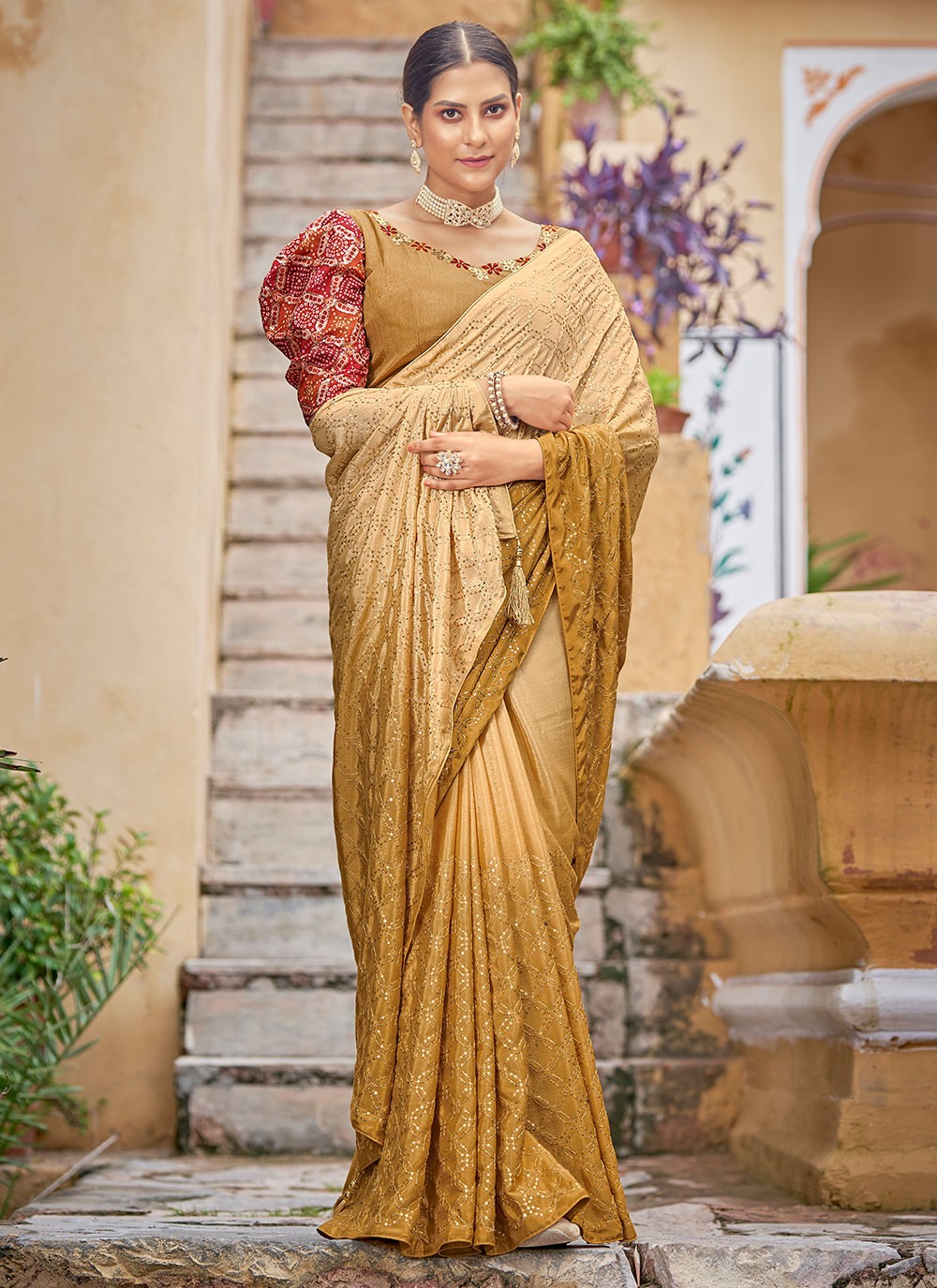 Classic Sequins Chinon Saree - S1796