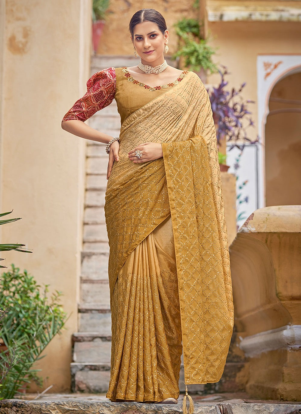 Classic Sequins Chinon Saree - S1796