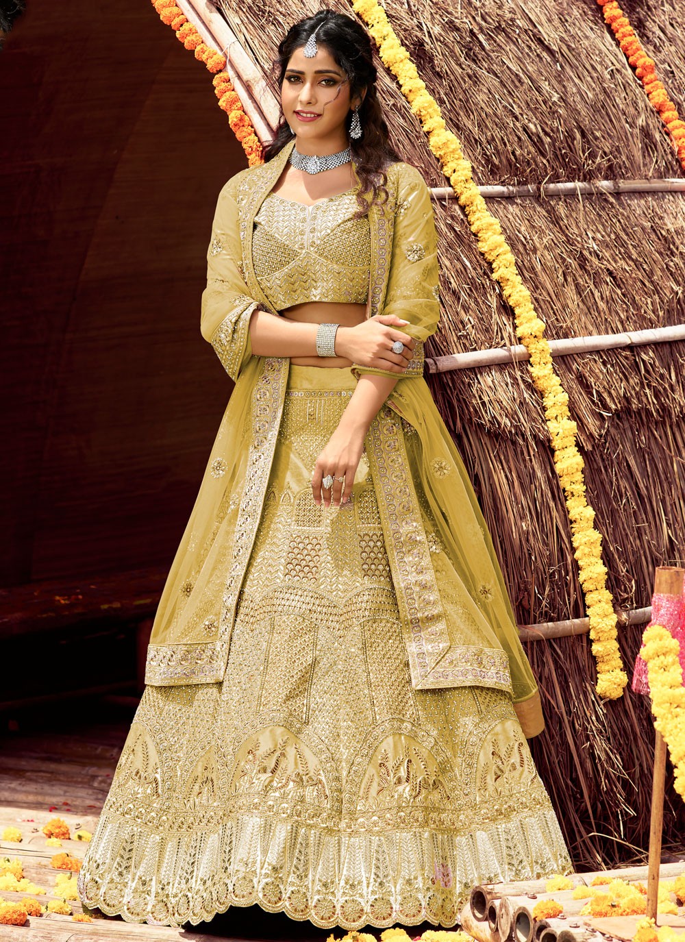 Dori Work Raw Silk A - Line Lehenga - L0362