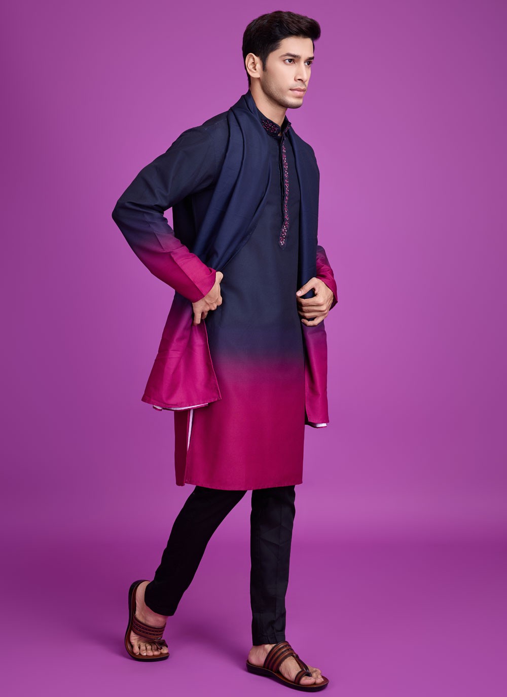 Mirror Rayon Hot Pink, Navy Blue Kurta - M8310