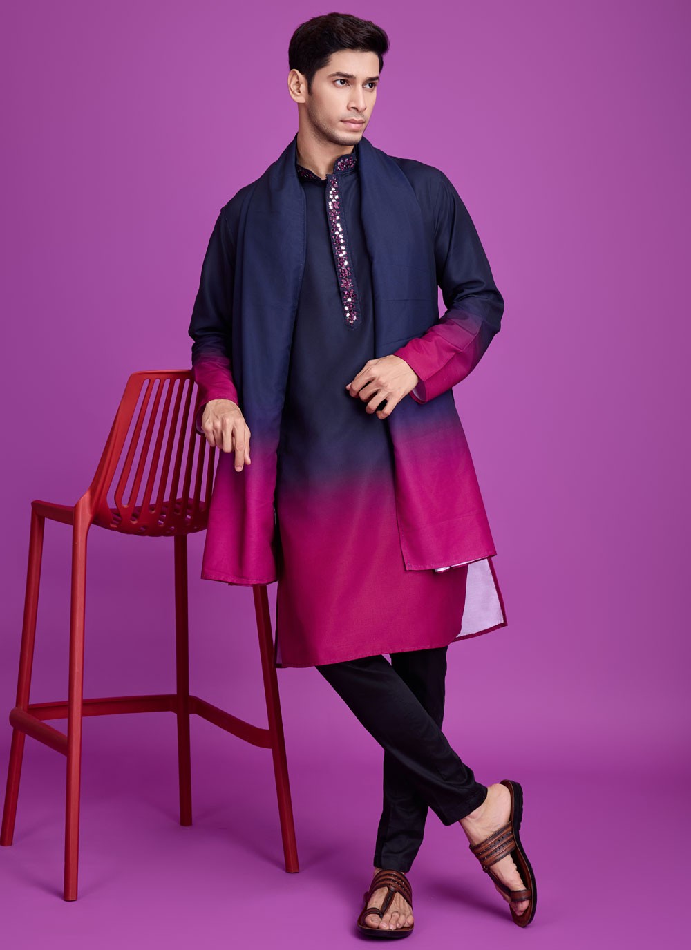 Mirror Rayon Hot Pink, Navy Blue Kurta - M8310