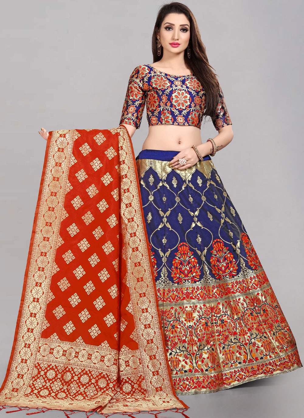 Jacquard Work Banarasi Silk, Jacquard A - Line Lehenga - L0730