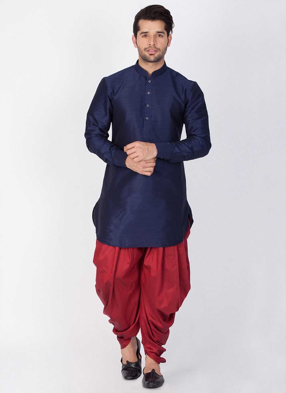 Plain Banarasi Silk Navy Blue Dhoti Kurta - M1359