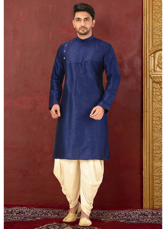 Plain Art Dupion Silk Navy Blue Dhoti Kurta - M1597