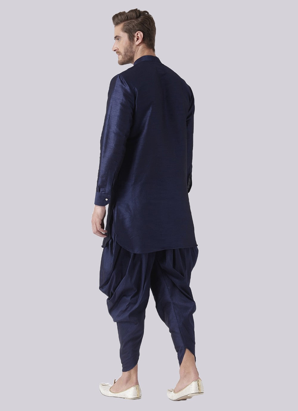 Plain Art Dupion Silk Navy Blue Dhoti Kurta - M2485